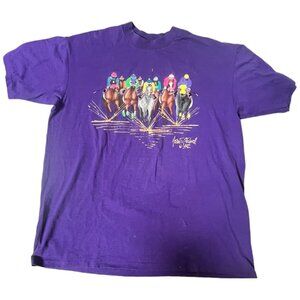 Vintage 1992 Horse Racing XL T-Shirt Single Stitch USA 50/50 Artist Sign Purple